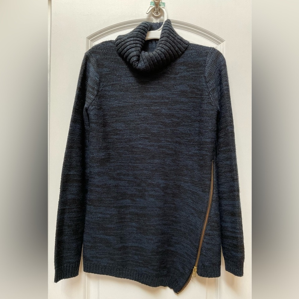 Aqua Turtleneck with Zipper Embellishment